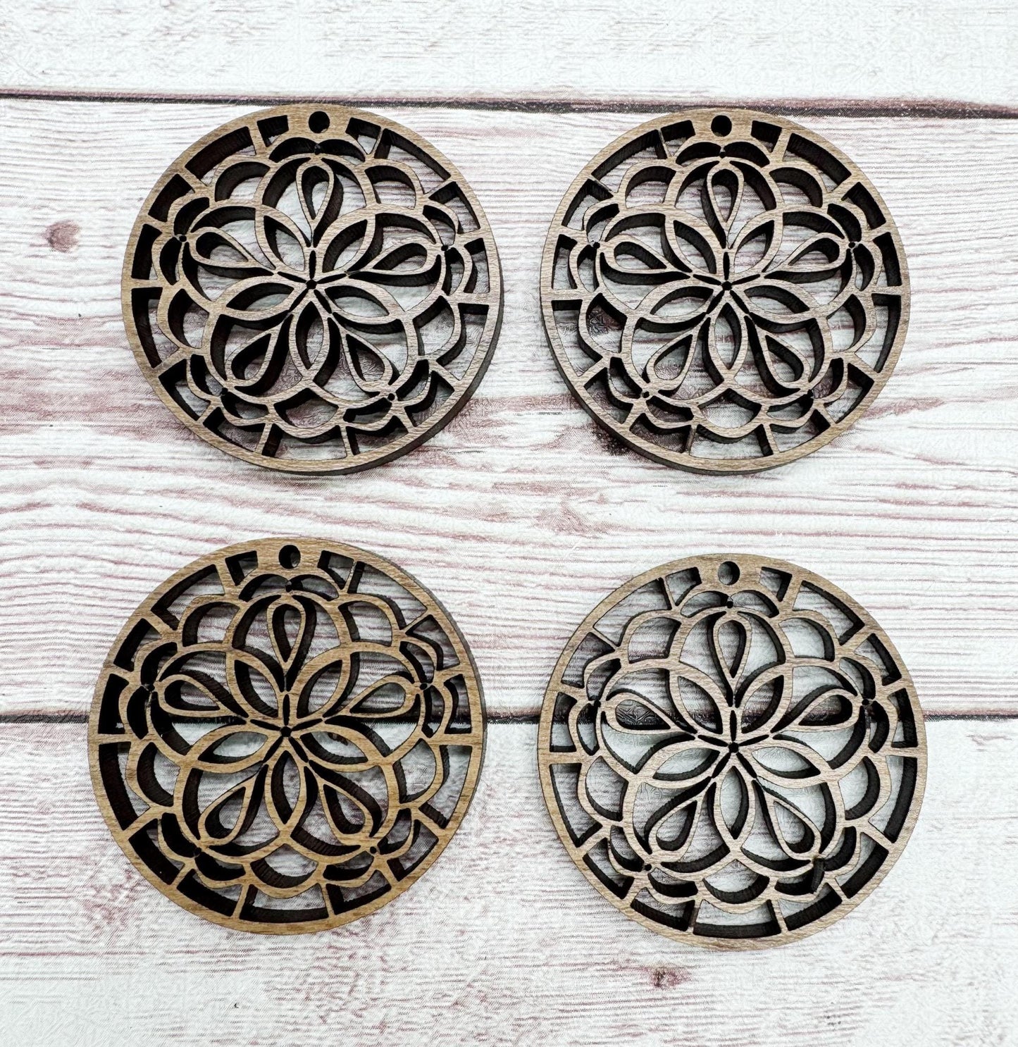 Wood Circle Intricate Mandala Earring Blanks, Finished Walnut Blank, DIY Jewelry Making