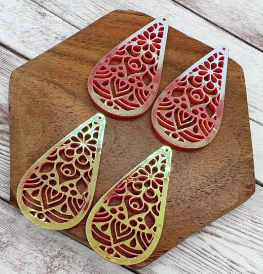 Pink Iridescent Mandala Cutout Acrylic Teardrop Earring Blanks, DIY Jewelry Making