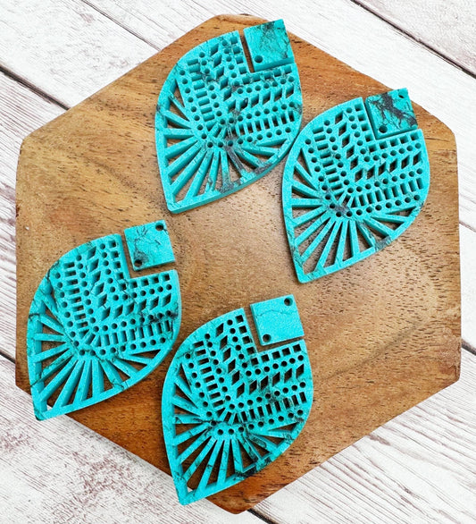 Intricate Turquoise Lace Acrylic Teardrop and Connector Earring Blanks, DIY Jewelry Making