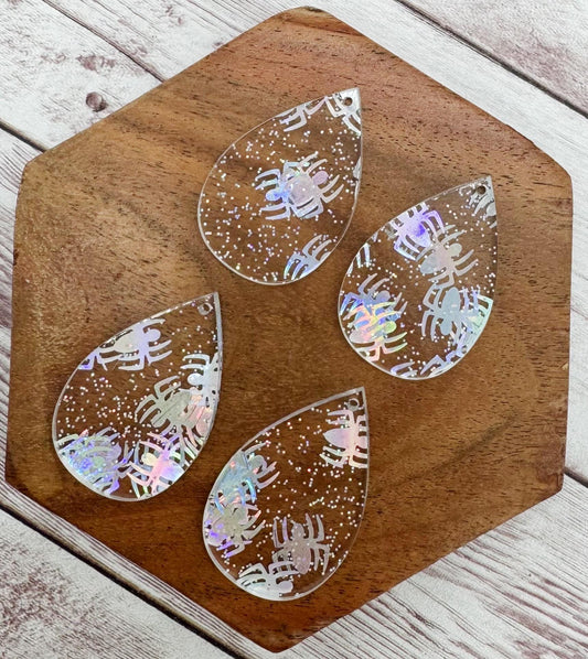 Halloween Holographic Spider Glitter Teardop Acrylic Earring Blanks, DIY Jewelry Making