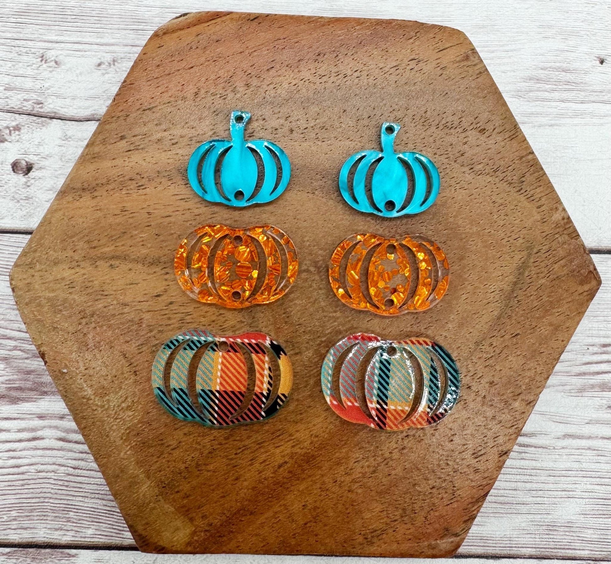 Fall Plaid Stacked Pumpkin Trio Acrylic Earring Blanks, DIY Jewelry Making