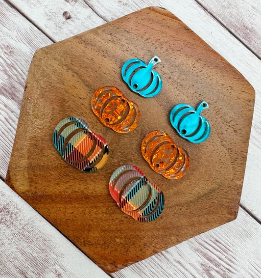 Fall Plaid Stacked Pumpkin Trio Acrylic Earring Blanks, DIY Jewelry Making