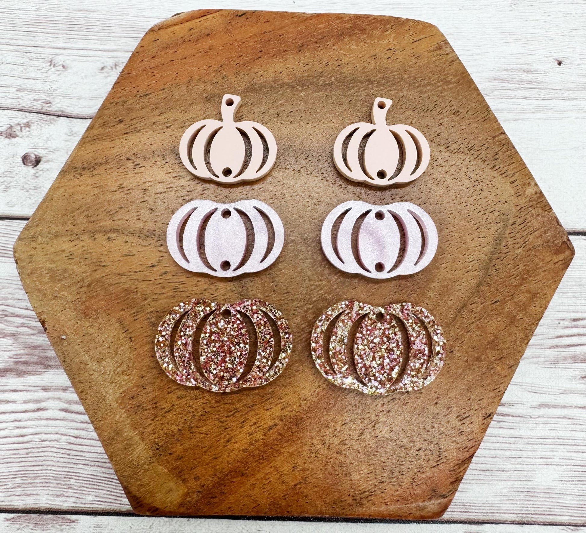 Pink Tone Stacked Pumpkin Trio Acrylic Earring Blanks, DIY Jewelry Making