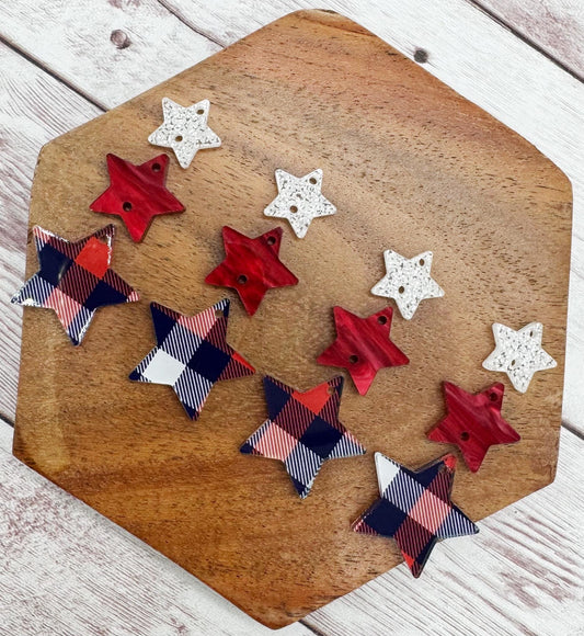 Patriotic Plaid Star Trio 4th of July Acrylic Set Earring Blanks, DIY Jewelry Making