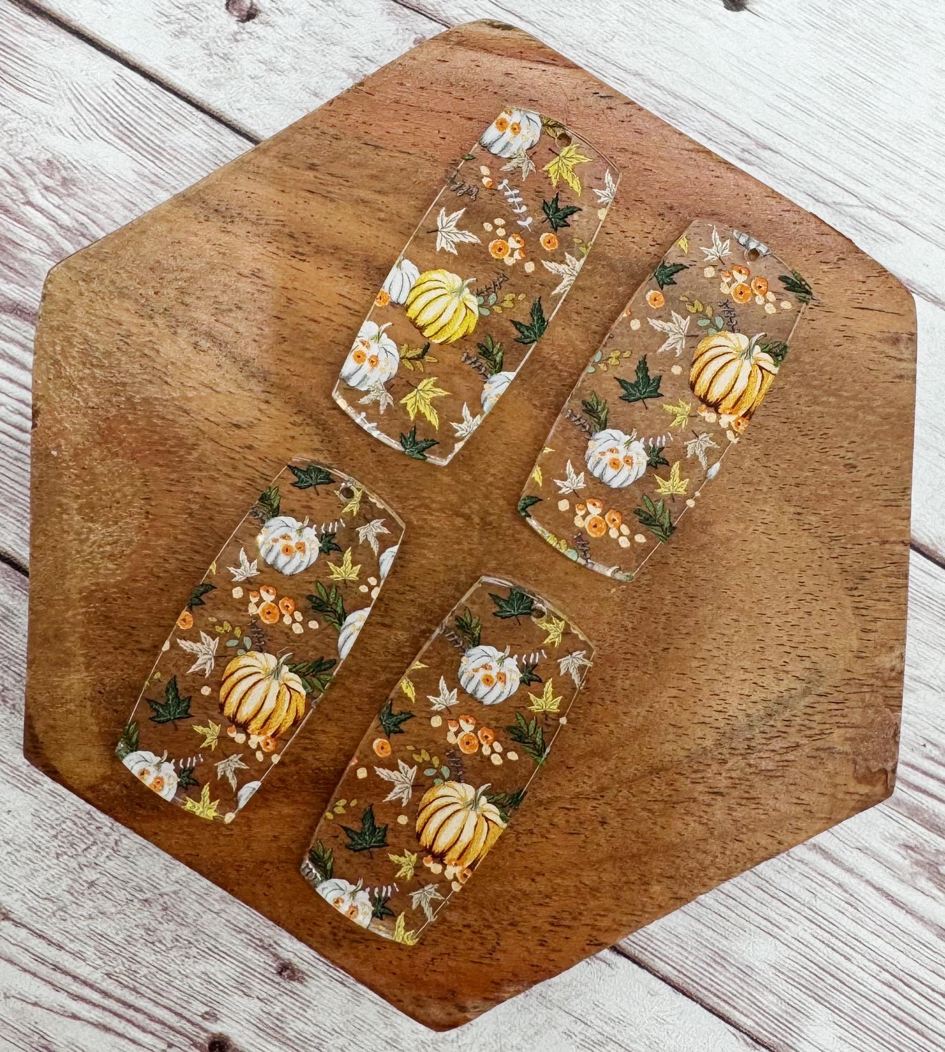 Fall Pumpkin Print Acrylic Bar Earring Blanks, DIY Jewelry Making
