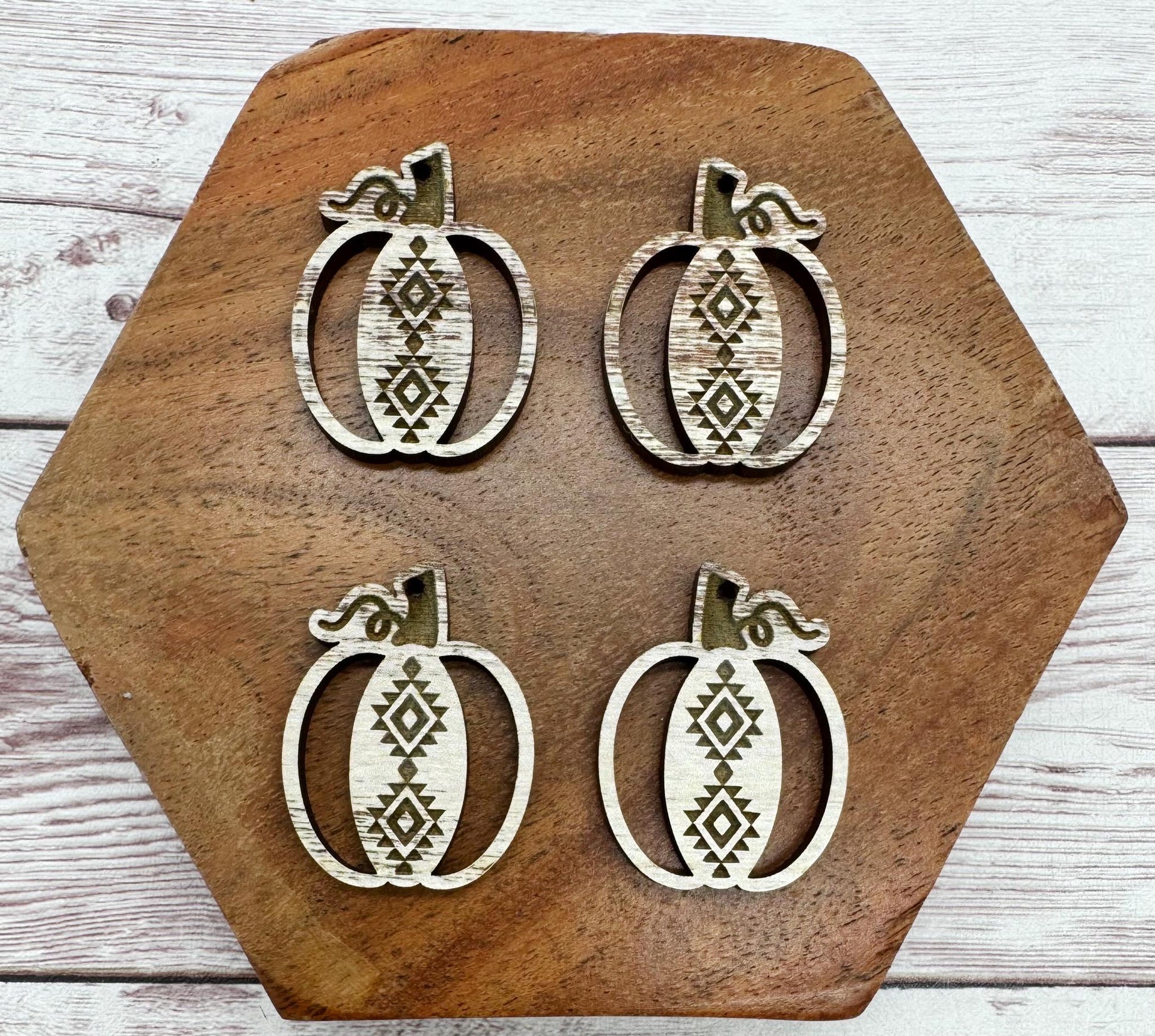Patterned Wood Engraved Double Aztec Pumpkin Earring Blanks Fall Halloween, DIY Jewelry Making