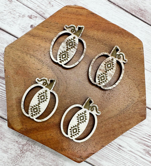 Patterned Wood Engraved Double Aztec Pumpkin Earring Blanks Fall Halloween, DIY Jewelry Making