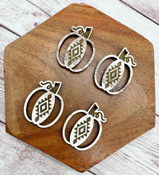 Patterned Wood Engraved Single Aztec Pumpkin Earring Blanks Fall Halloween, DIY Jewelry Making