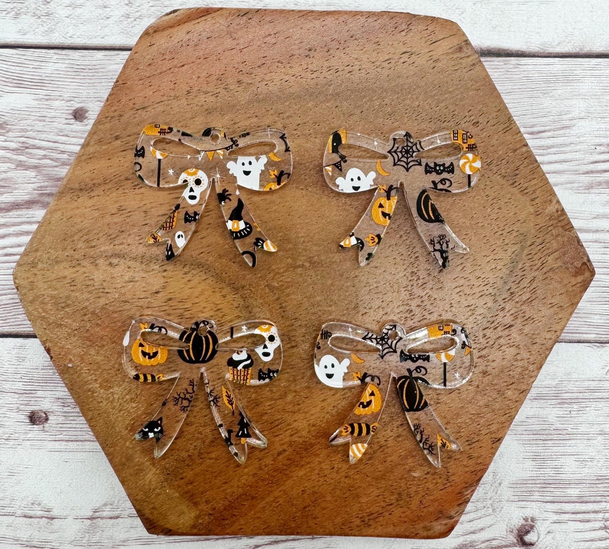 Set of 2 Halloween Print Acrylic Bow Earring Blanks DIY Jewelry Making