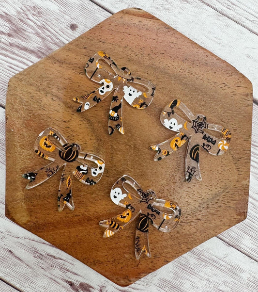 Set of 2 Halloween Print Acrylic Bow Earring Blanks DIY Jewelry Making