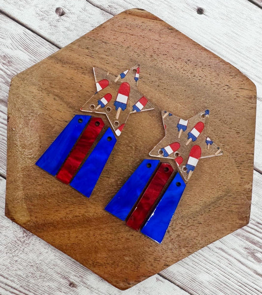 Patriotic Popsicle Print Star and Stripes Dangle Set 4th of July Set Earring Blanks, DIY Jewelry Making
