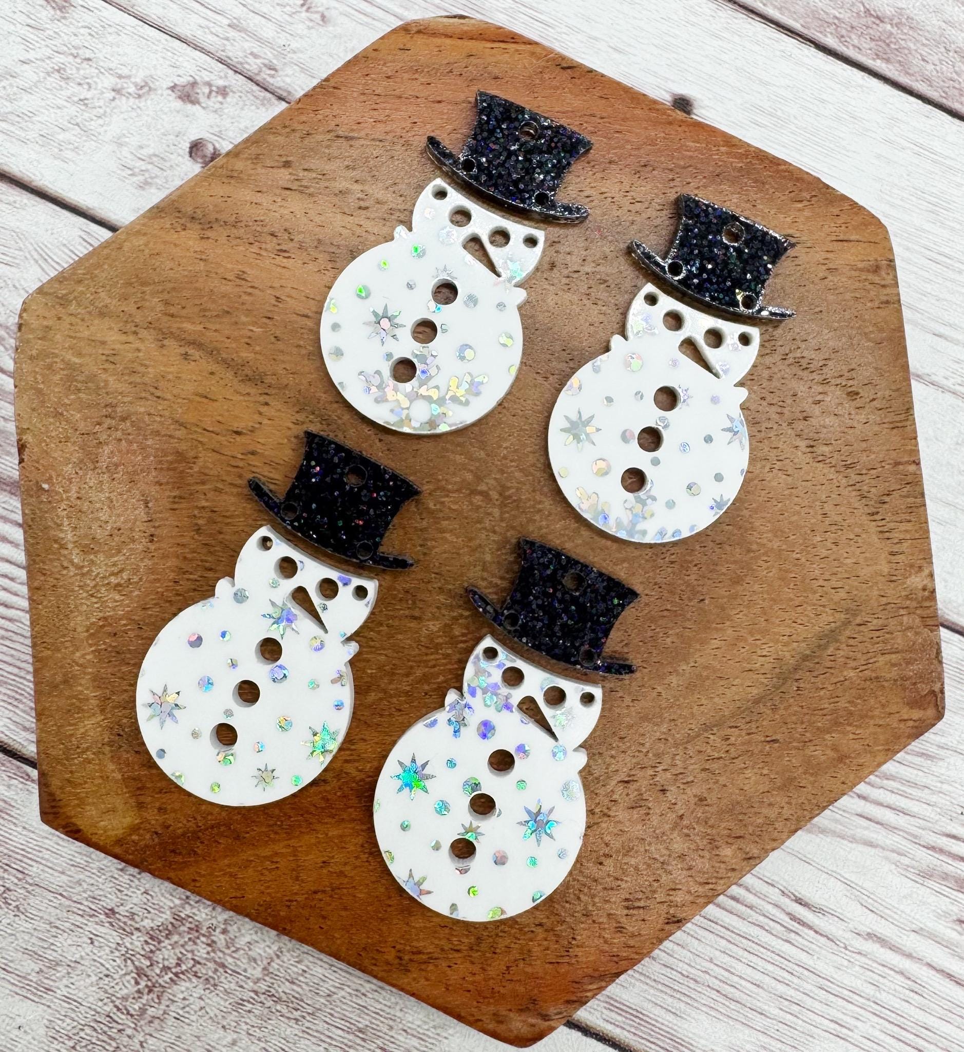 White Iridescent Snowflake Print Snowman and Hat Winter Acrylic Earring Blank Set, DIY Jewelry Making
