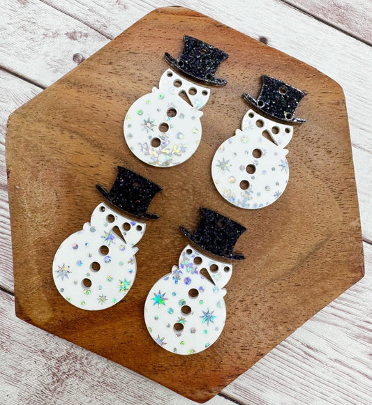 White Iridescent Snowflake Print Snowman and Hat Winter Acrylic Earring Blank Set, DIY Jewelry Making