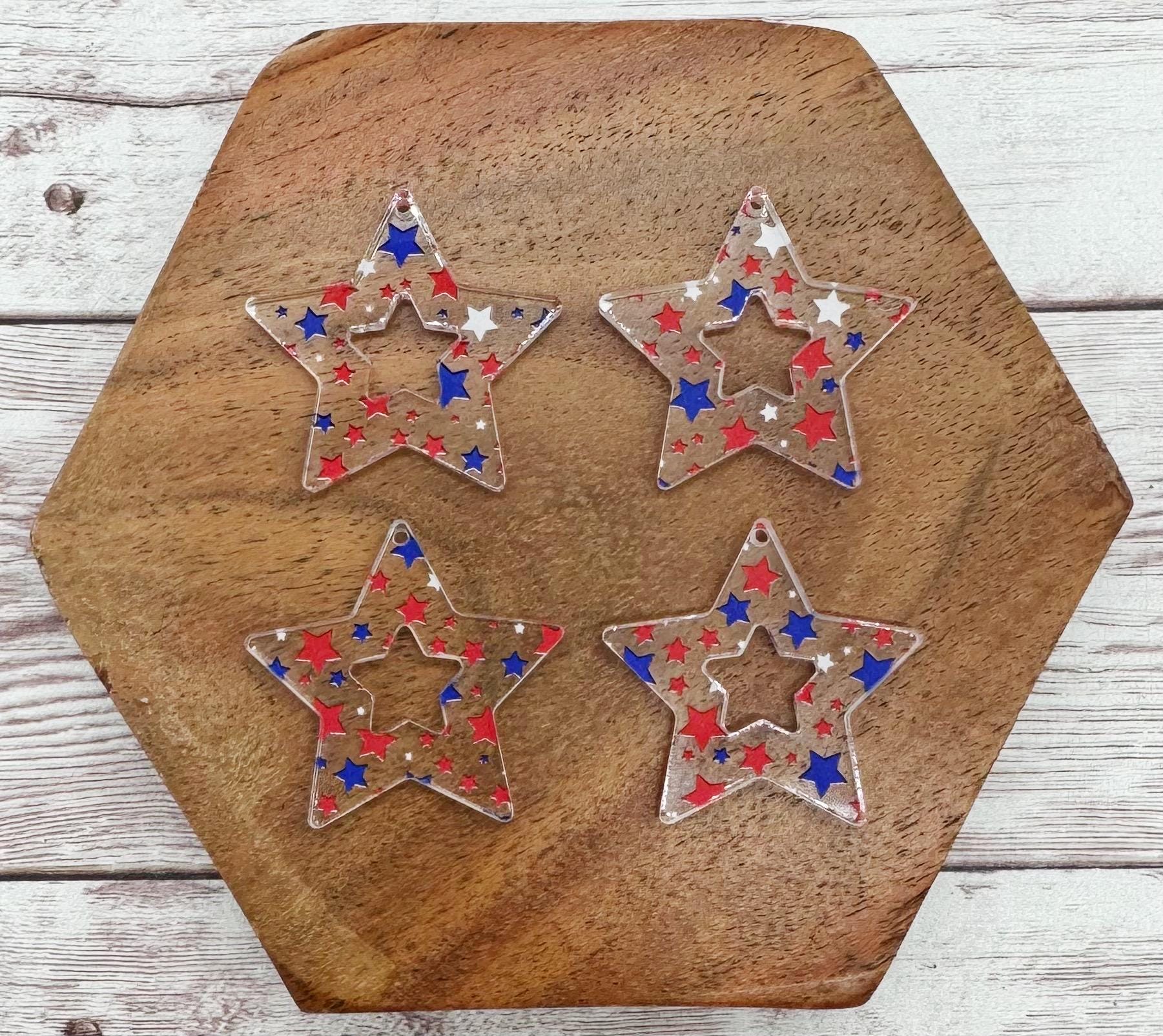 Set of 2 Patriotic Star Print Acrylic 4th of July Earring Blanks DIY Jewelry Making