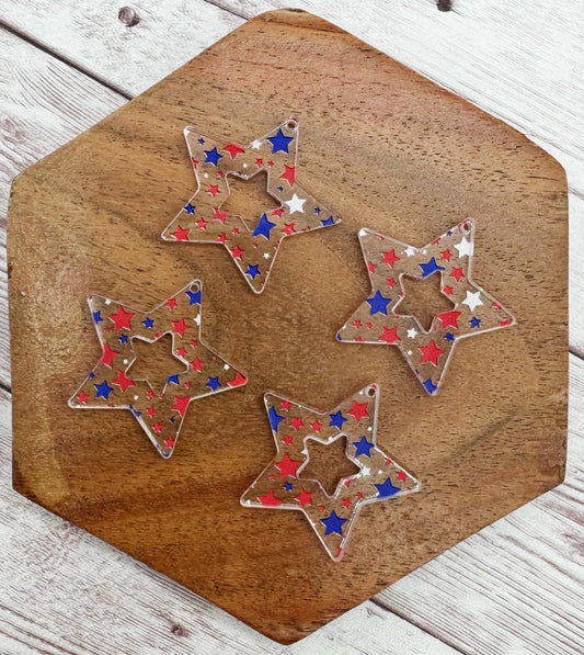 Set of 2 Patriotic Star Print Acrylic 4th of July Earring Blanks DIY Jewelry Making