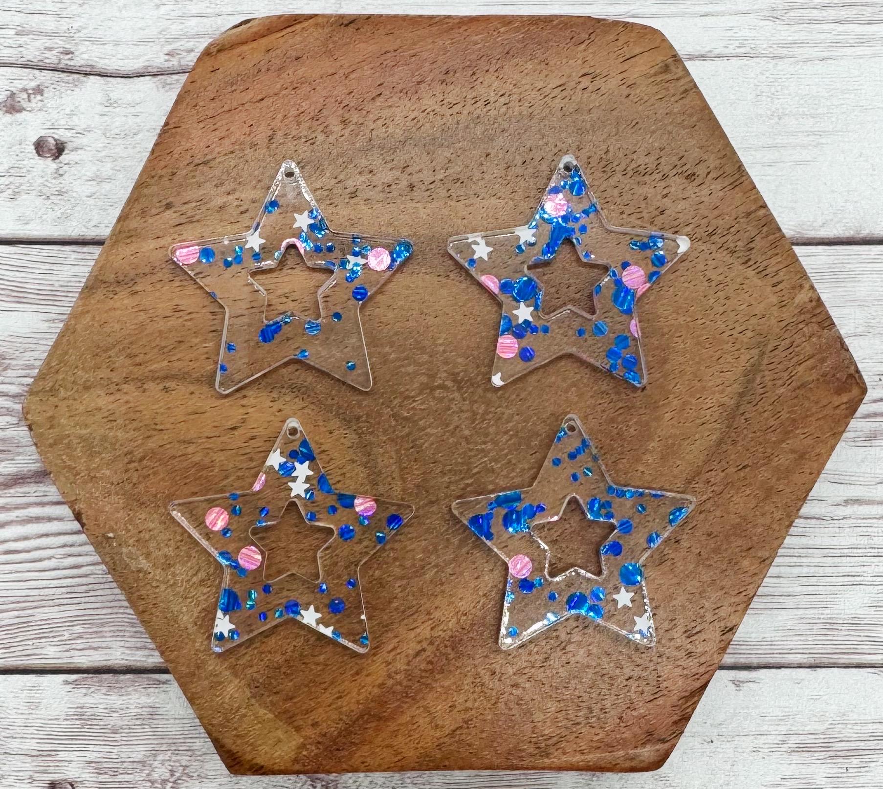 Set of 2 Patriotic Spangled Star Glitter Acrylic 4th of July Earring Blanks DIY Jewelry Making
