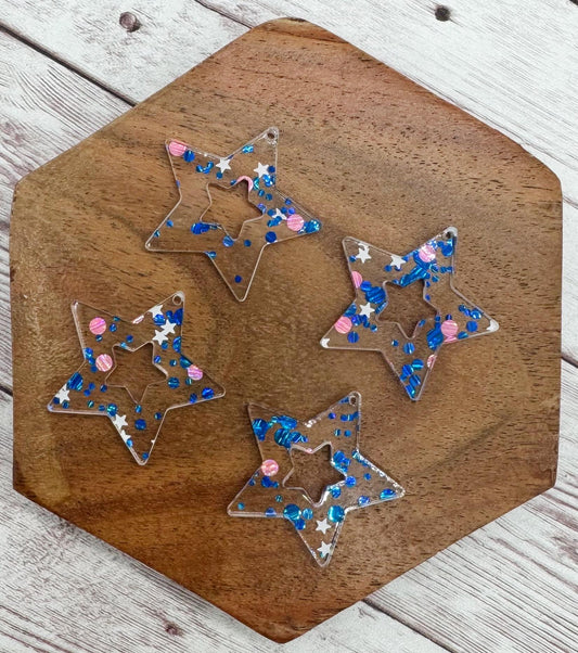 Set of 2 Patriotic Spangled Star Glitter Acrylic 4th of July Earring Blanks DIY Jewelry Making