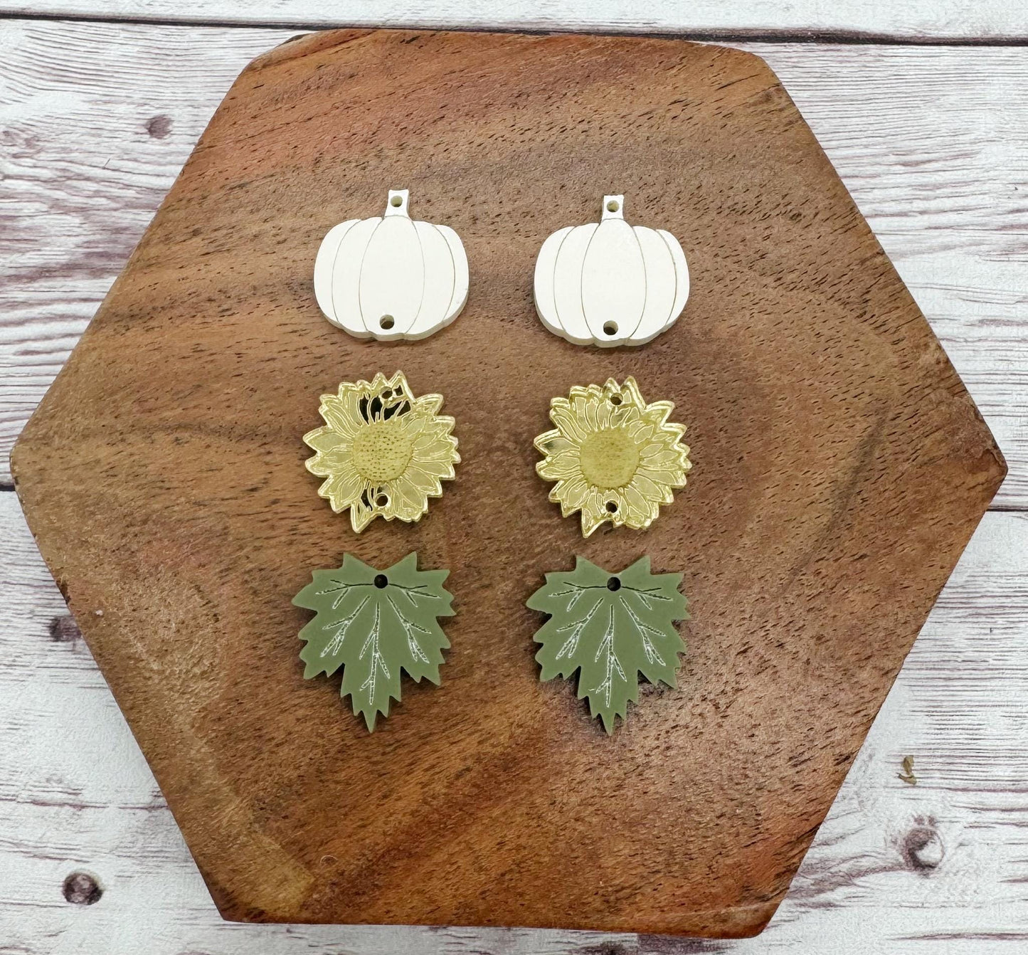 Fall Engraved Pumpkin Sunflower Leaf Trio Acrylic Earring Blank Set, DIY Jewelry Making