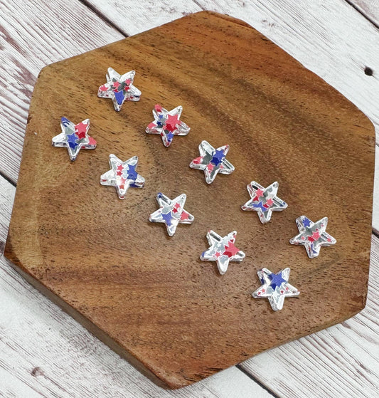 Patriotic Acrylic Silver Mirrored Star 4th of July Stud Earring Blanks Set of 5 Pair DIY Jewelry Making