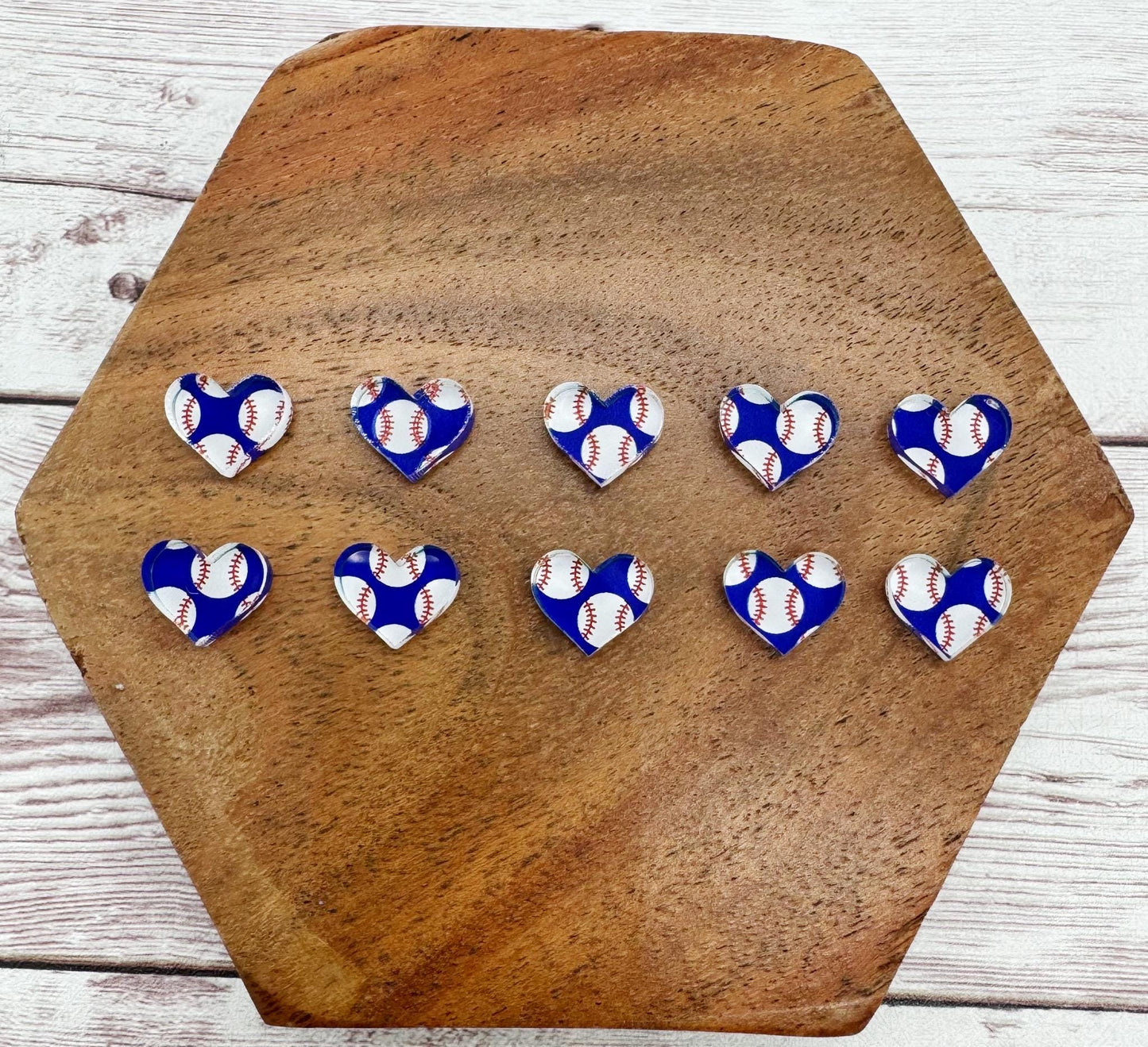 Baseball Print Heart Shape Stud Earring Blanks Set of 5 Pair DIY Jewelry Making