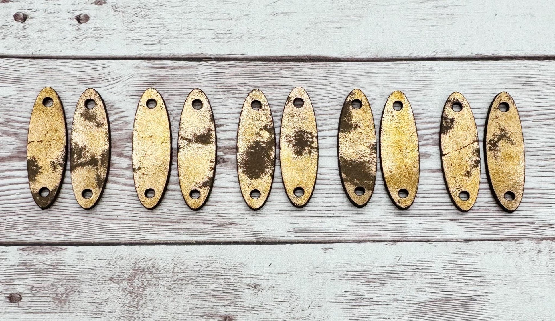 Weathered Metallic Vegetable Tanned Leather Cuffs Set of 5 Pair, Earring Connectors, DIY Jewelry Making