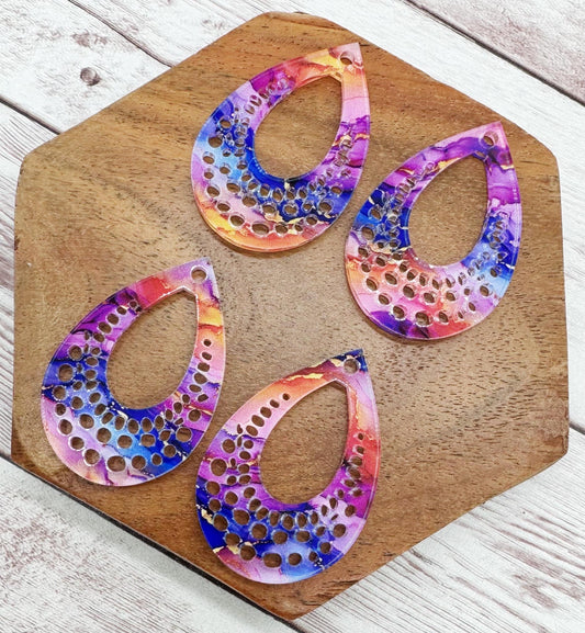 Ink Flow Print Acrylic Open Dot Teardrop Earring Blanks, DIY Jewelry Making