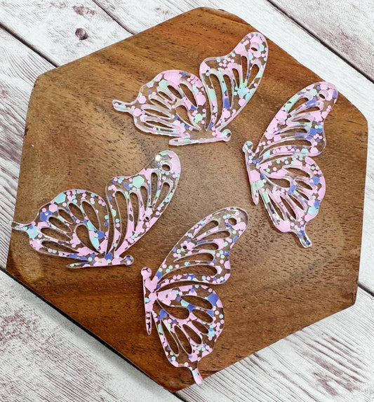Pink Purple Green Glitter Butterfly Wings Acrylic Earring Blanks, DIY Jewelry Making