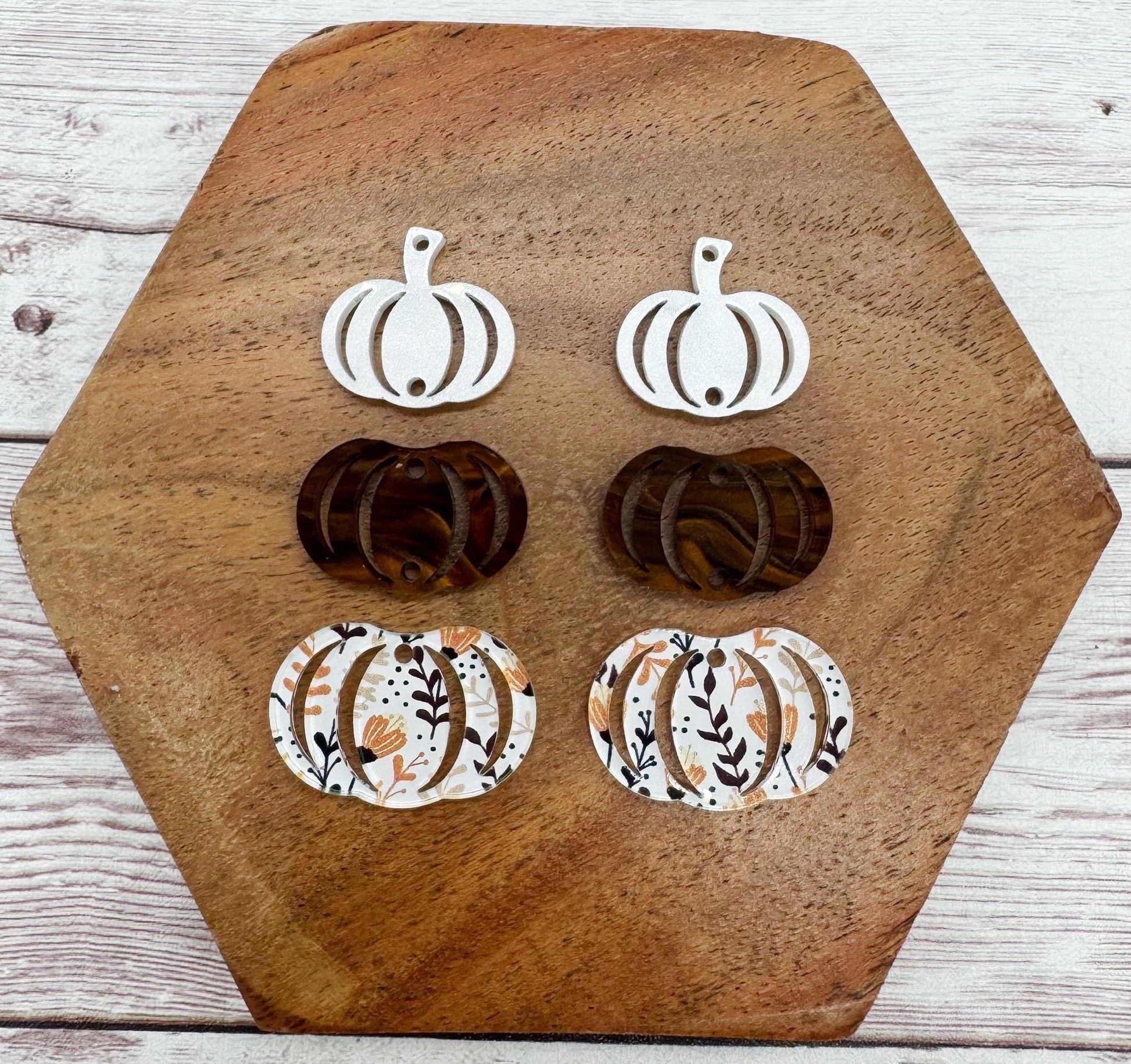 Fall Floral Stacked Pumpkin Trio Acrylic Earring Blanks, DIY Jewelry Making