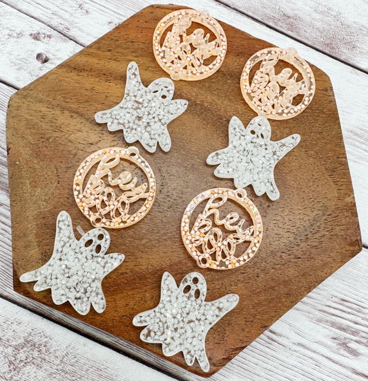 Hey Boo Ghost Set Glow in the Dark Glitter Halloween Acrylic Earring Blanks, DIY Jewelry Making