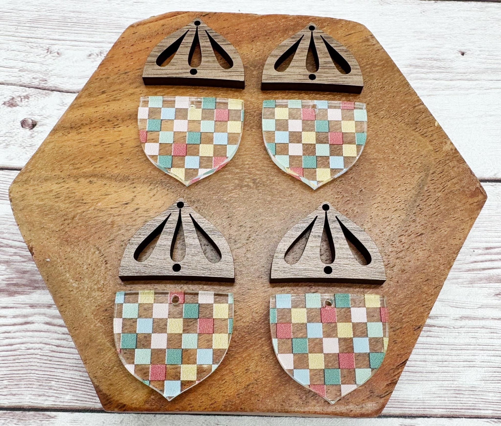 Checkered Fall Acrylic Acorn Set Earring Blanks, DIY Jewelry Making