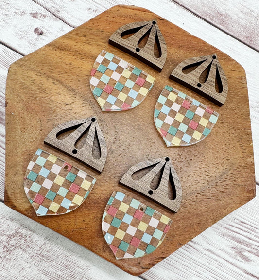 Checkered Fall Acrylic Acorn Set Earring Blanks, DIY Jewelry Making