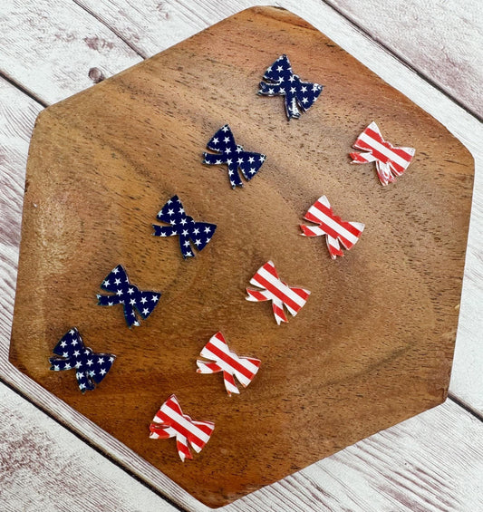 Patriotic Acrylic Stars and Stripes Bow 4th of July Stud Earring Blanks Set of 5 Pair DIY Jewelry Making