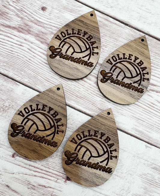 Wood Engraved Volleyball Grandma Earring Blanks, Finished Walnut Blank, DIY Jewelry Making