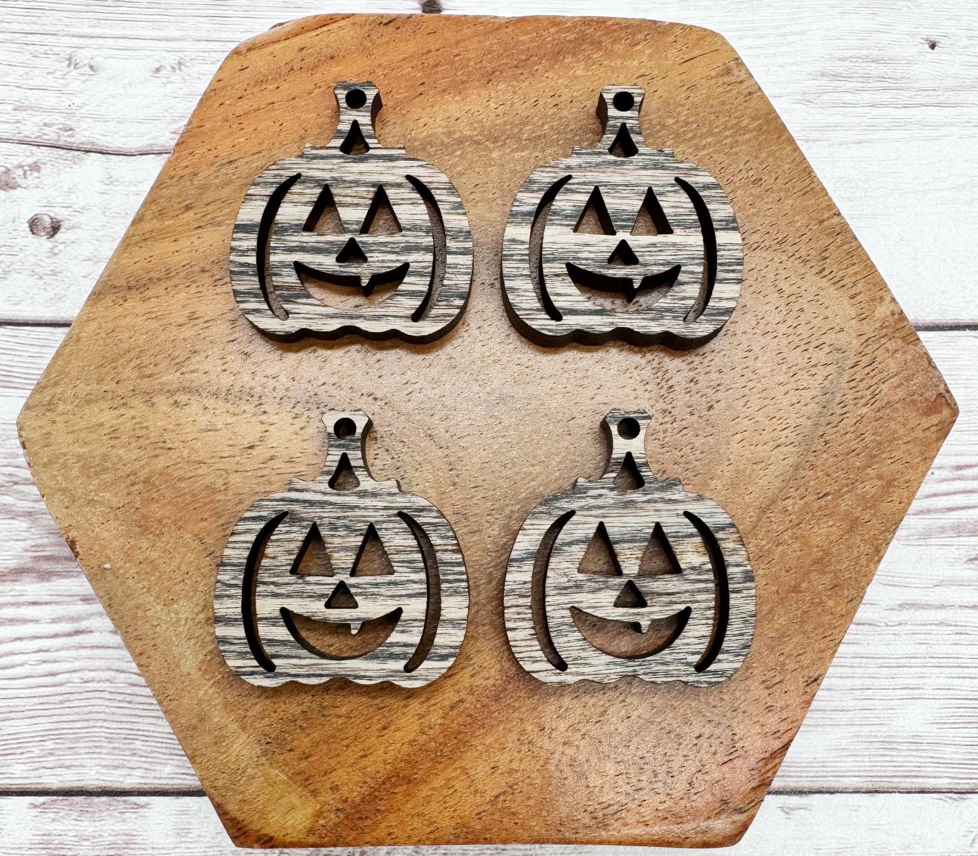 Weathered Wood Jack-o-Lantern Pumpkin Halloween Earring Blanks, DIY Jewelry Making