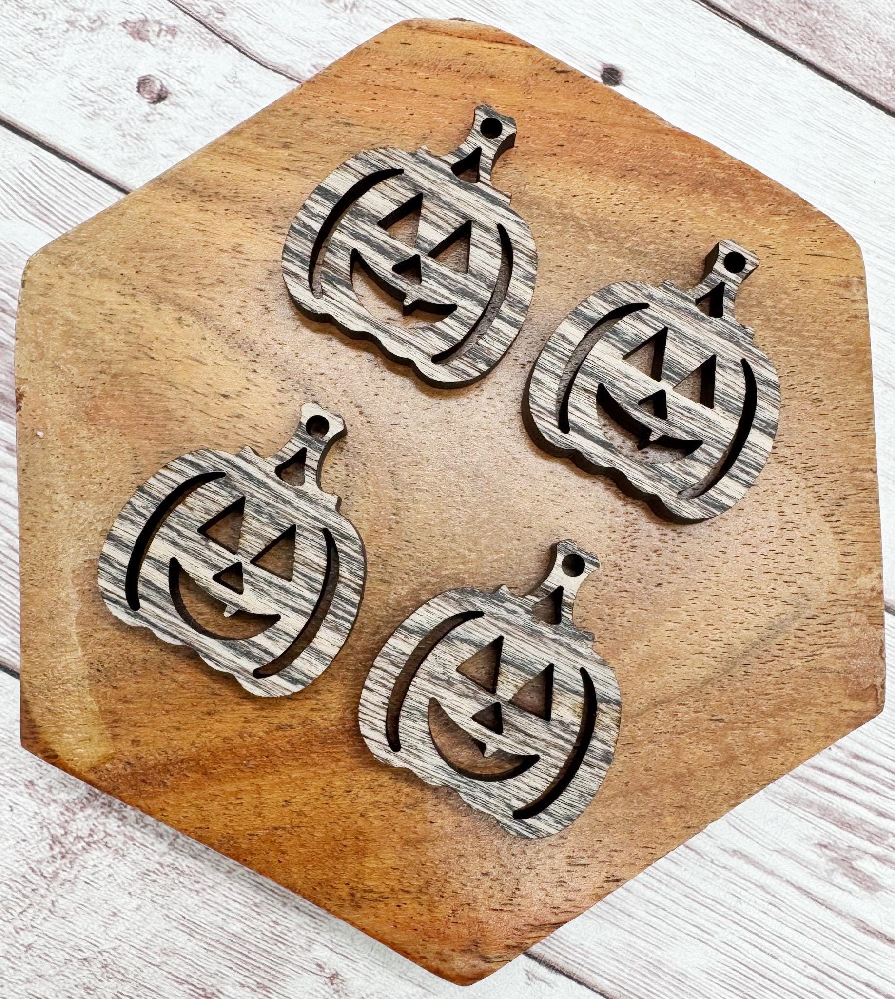 Weathered Wood Jack-o-Lantern Pumpkin Halloween Earring Blanks, DIY Jewelry Making