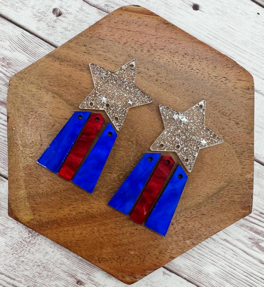 Patriotic Star Glitter and Stripes Dangle Set 4th of July Set Earring Blanks, DIY Jewelry Making