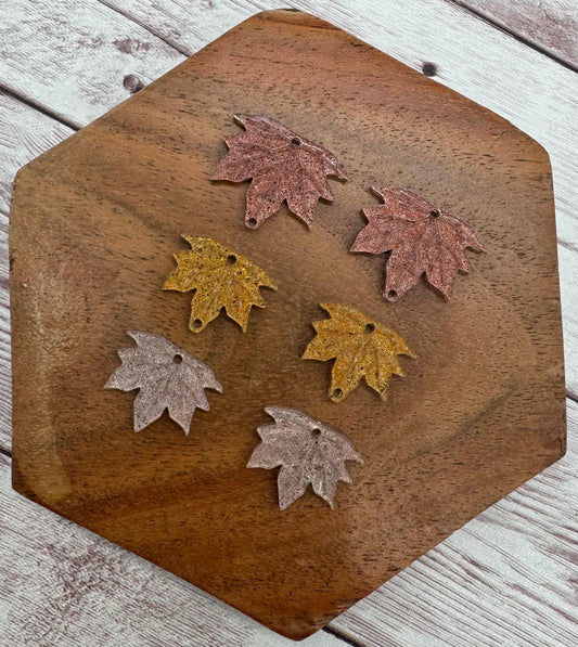 Fall Tone Engraved Fabric Shimmer Leaf Trio Acrylic Earring Blank Set, DIY Jewelry Making