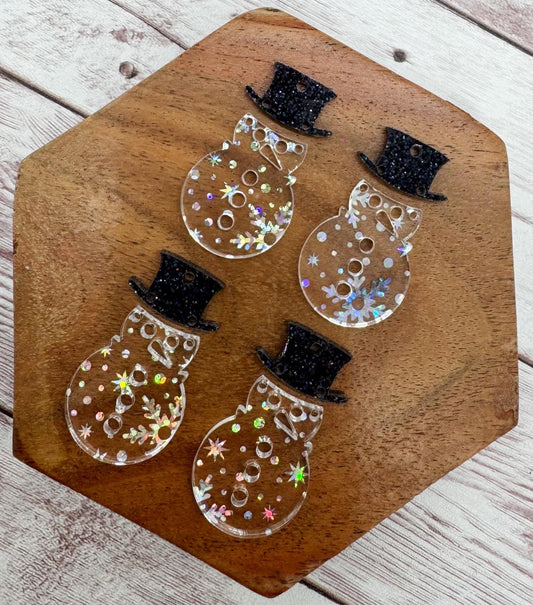 Clear Iridescent Snowflake Print Snowman and Hat Winter Acrylic Earring Blank Set, DIY Jewelry Making