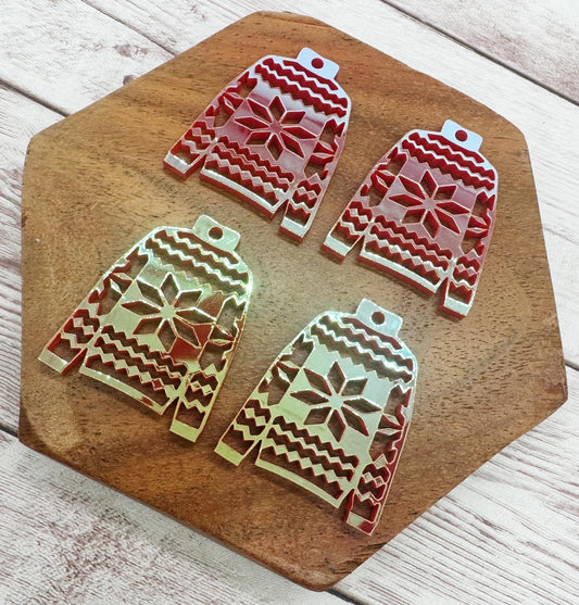 Iridescent Red Ugly Christmas Sweater Acrylic Earring Blanks, DIY Jewelry Making