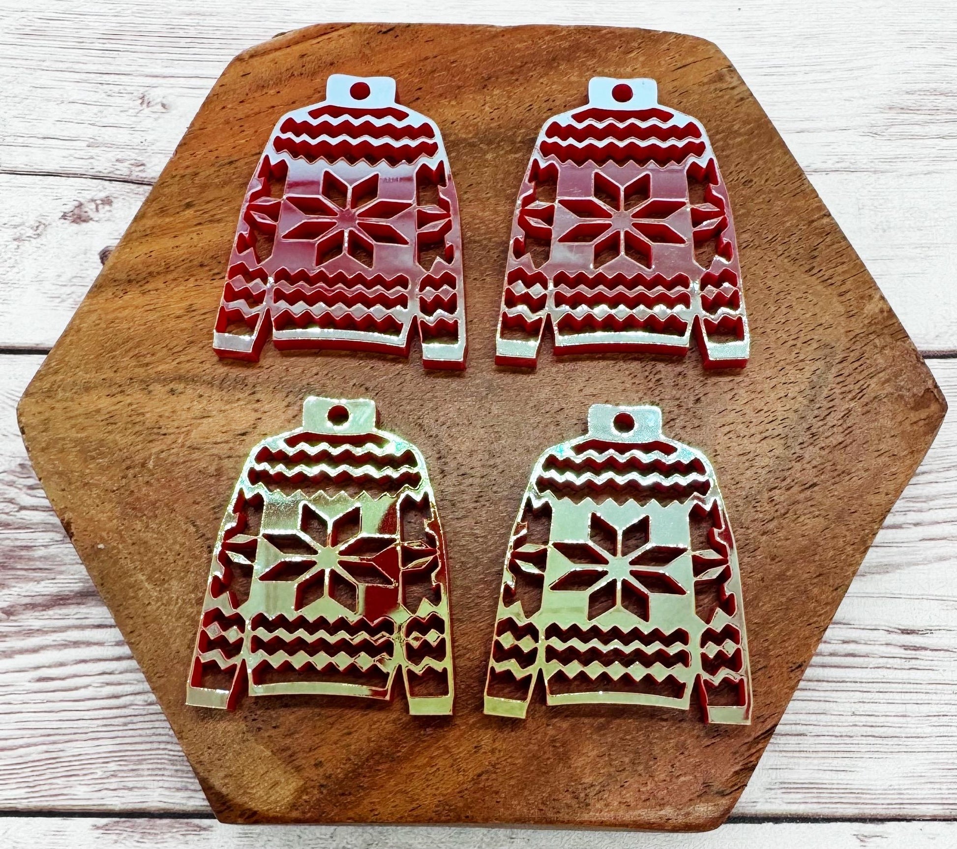 Iridescent Red Ugly Christmas Sweater Acrylic Earring Blanks, DIY Jewelry Making