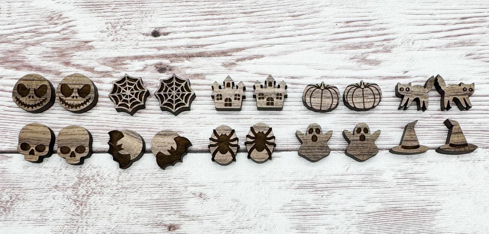 Set of 10 Engraved Halloween Stud Earring Blanks, Walnut,DIY Jewelry Making