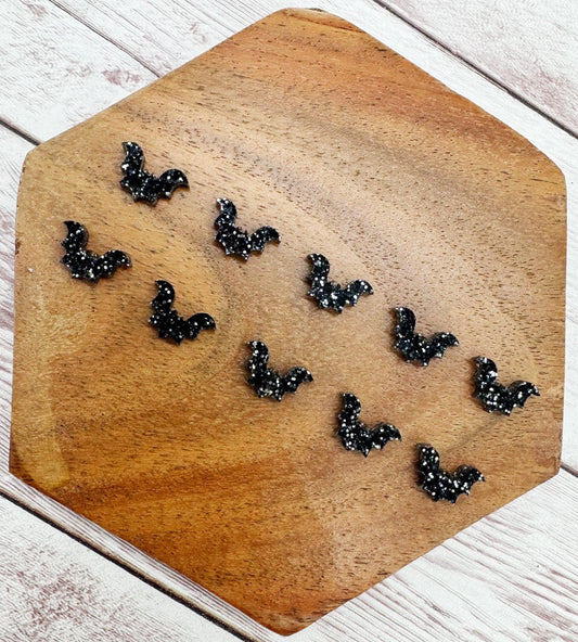 Set of 5 Black Glitter Bat Stud Halloween Earring Blanks DIY Jewelry Making