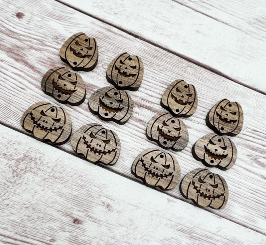 Stacked Engraved Jack-o-lantern Pumpkin Trio Halloween Set Walnut Earring Blanks, DIY Jewelry Making