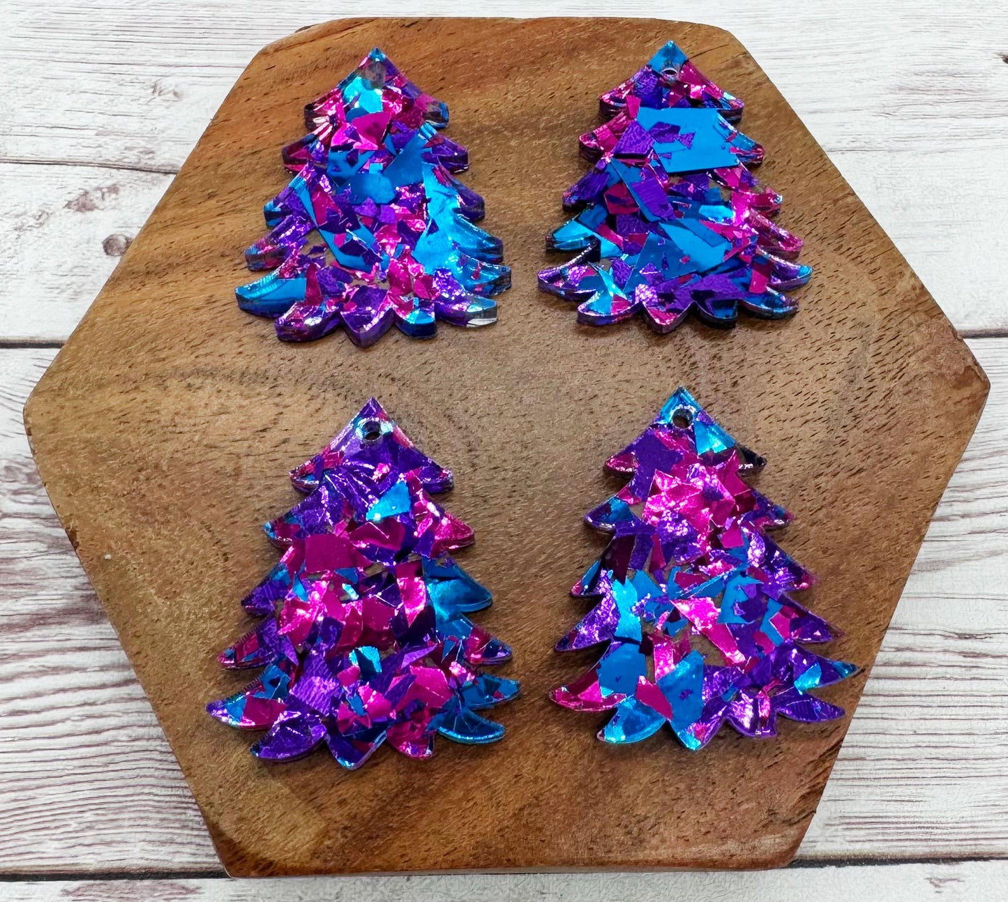 Purple and Blue Chunky Glitter Christmas Tree Acrylic Earring Blanks, DIY Jewelry Making