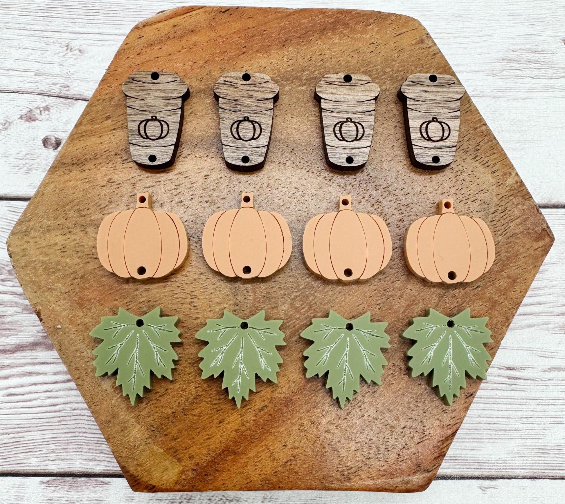 Fall Engraved Pumpkin Spice Coffee Trio Acrylic and Wood Earring Blank Set, DIY Jewelry Making