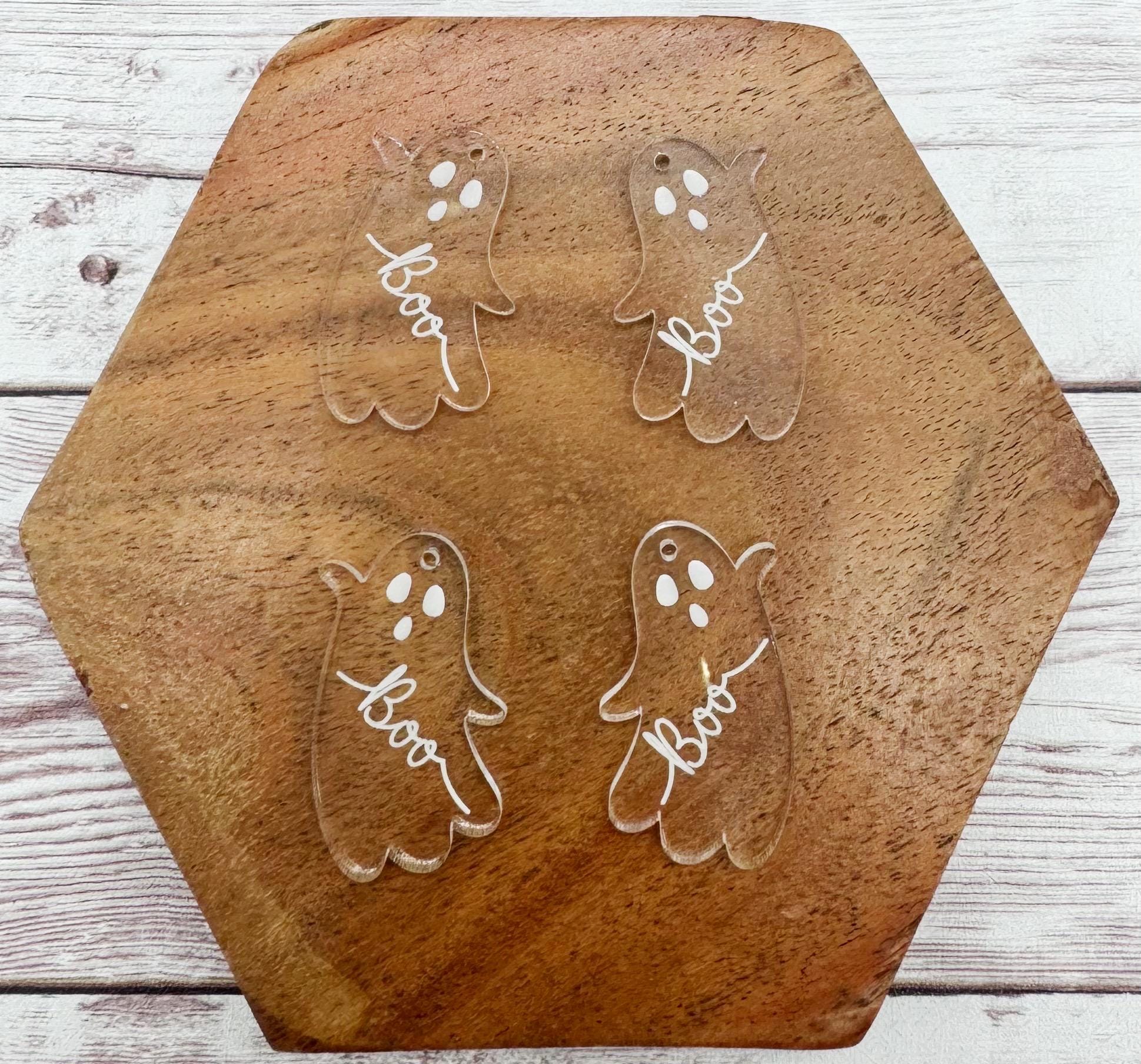 Set of 2 Pair Halloween Engraved Boo Ghost Clear Acrylic Earring Blanks DIY Jewelry Making