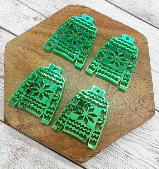 Iridescent Green Ugly Christmas Sweater Acrylic Earring Blanks, DIY Jewelry Making