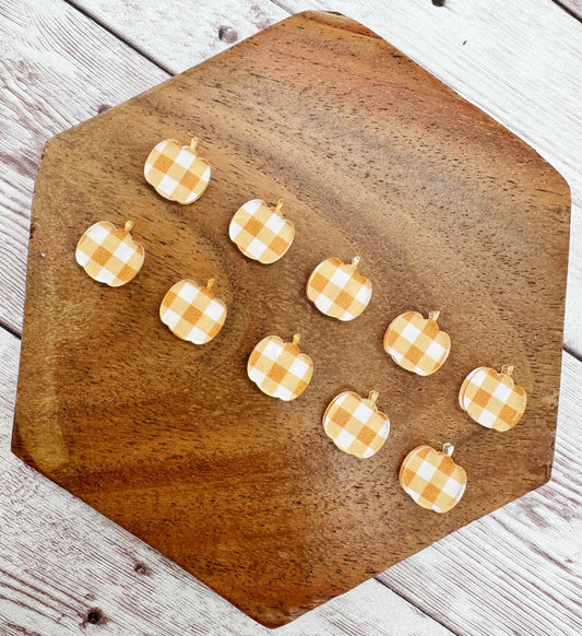 Orange and White Plaid Acrylic Pumpkin Stud Earring Blanks Set of 5 Pair DIY Jewelry Making