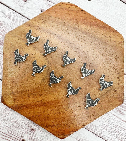 Black and Cream Lace Print Chicken Hen Stud Earring Blanks Set of 5 Pair DIY Jewelry Making