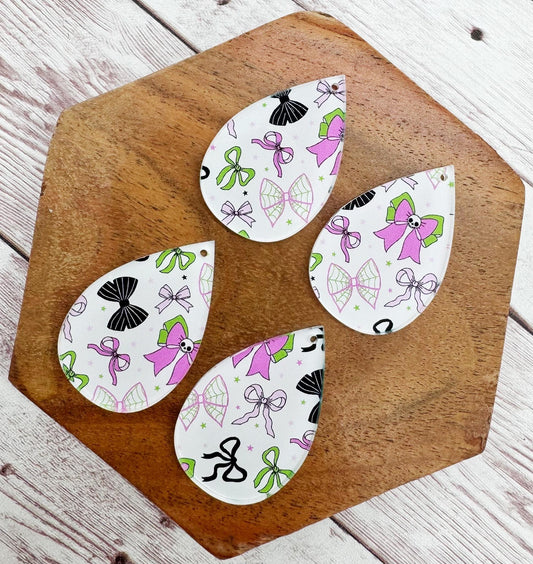 Halloween Bow Print Acrylic Teardrop Earring Blanks, DIY Jewelry Making